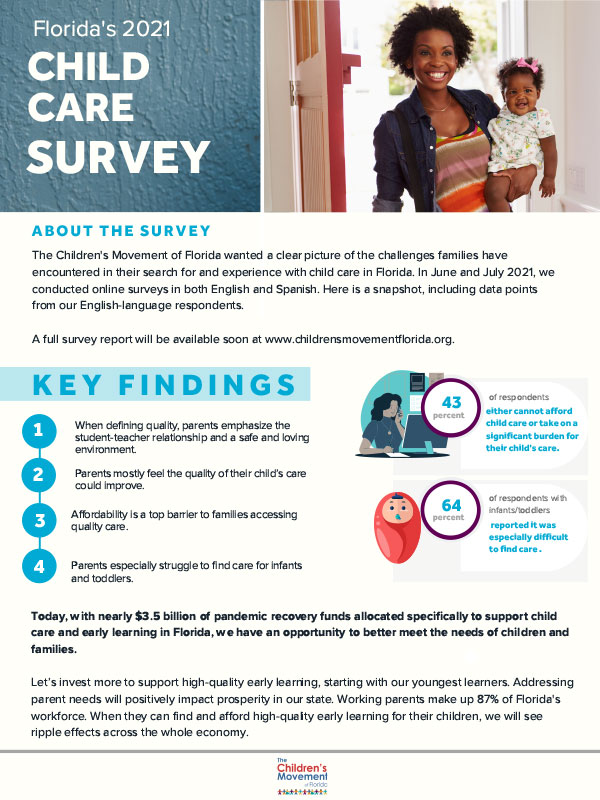 2021 Florida Child Care Survey: One Pager Cover Image
