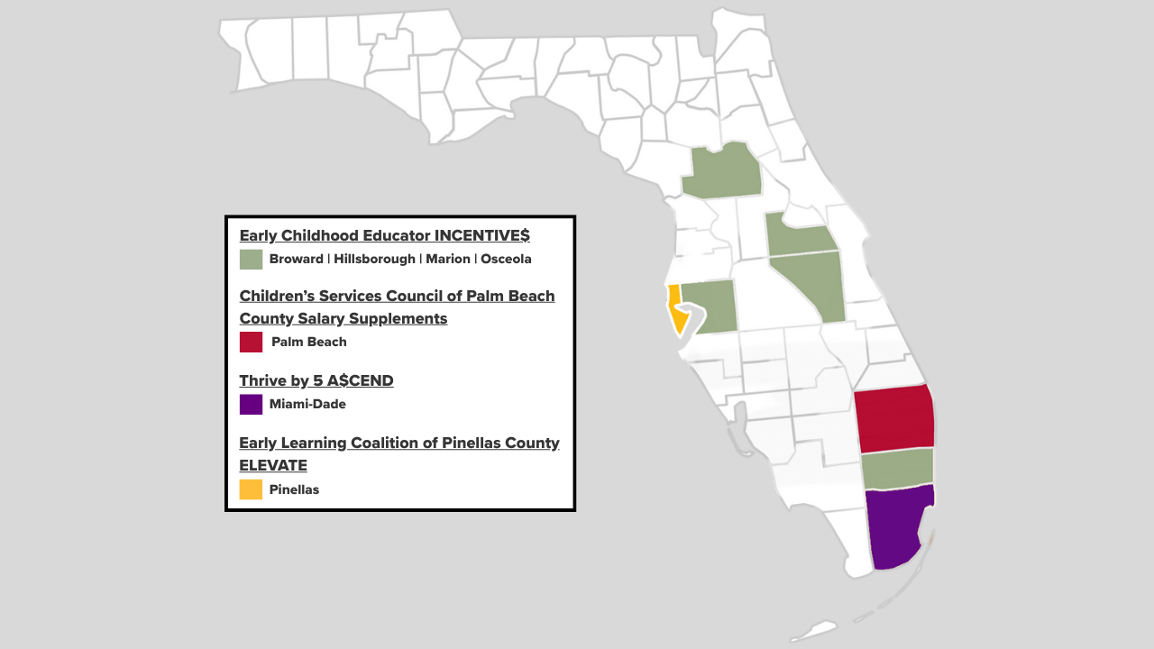 Only 6 of Florida's 67 counties participate in some kind of salary supplement program for early education practitioners as of mid-2025, including the statewide INCENTIVE$ program.