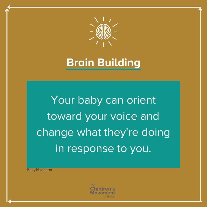 Your baby can orient toward your voice and change what they're doing in response to you. 