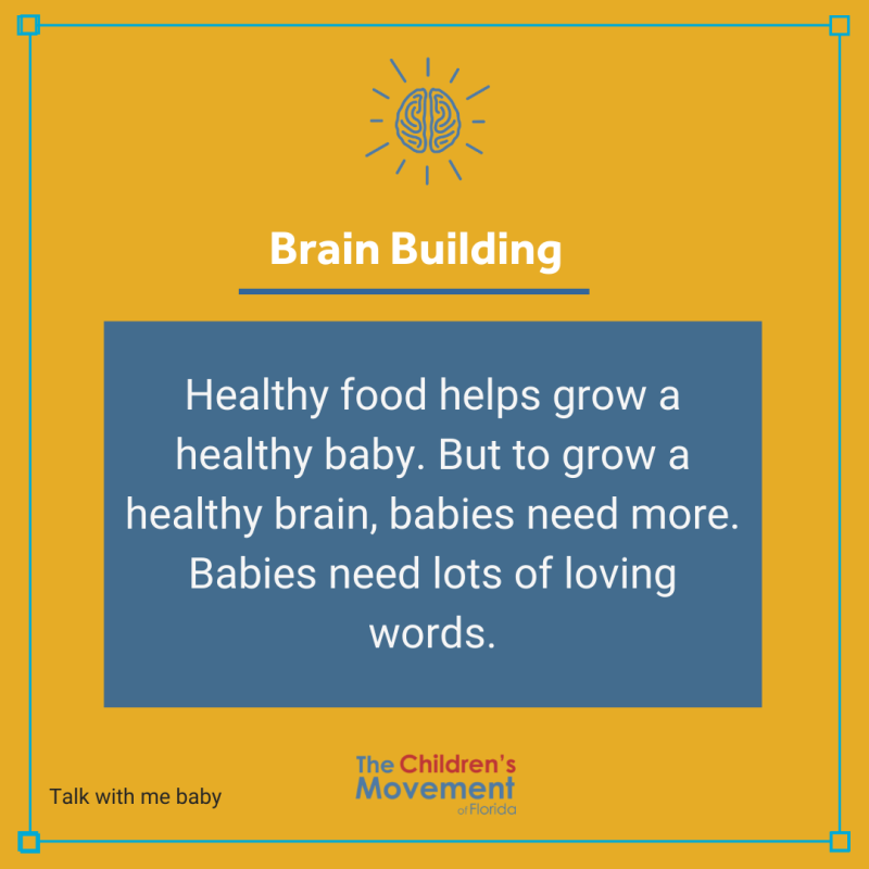 Healthy food helps grow a healthy baby. But to grow a healthy brain, babies need more. Babies need lots of loving words