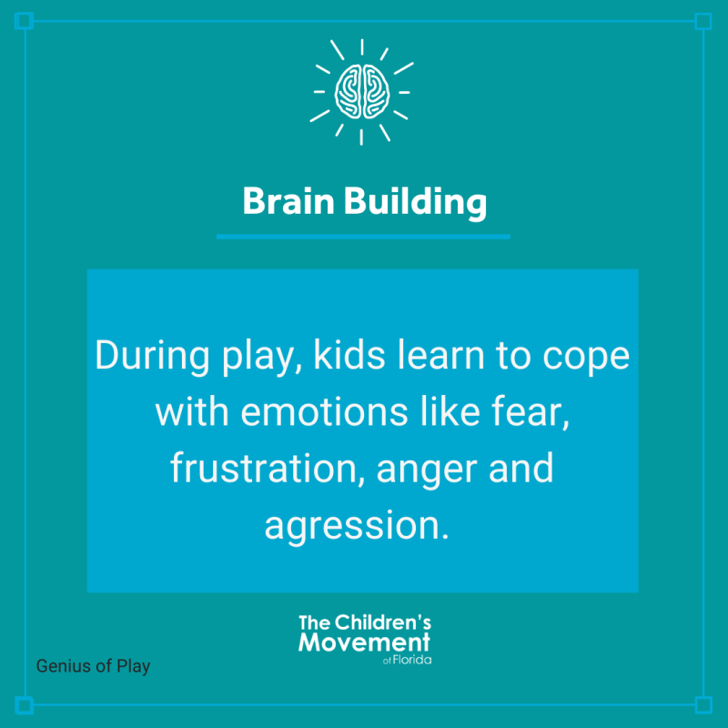During play, kids learn to cope with emotions like fear, frustration, anger and aggression.